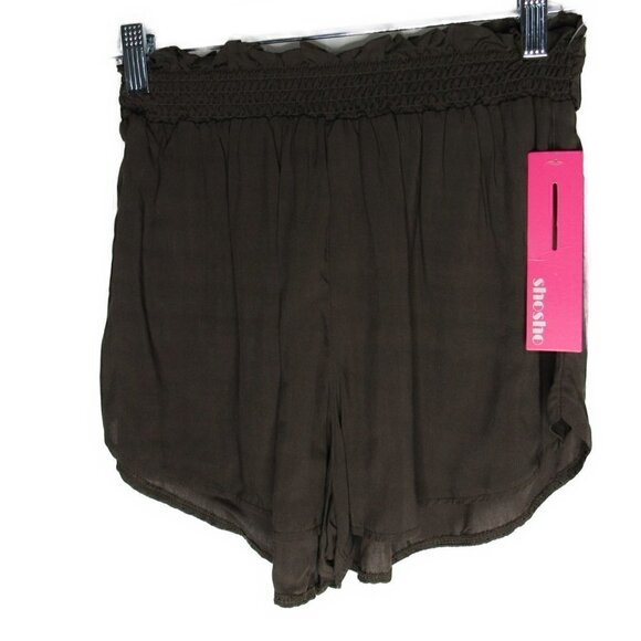 Shosho - Thin Elastic Waist Olive Brown Shorts - Small - Picture 3 of 4